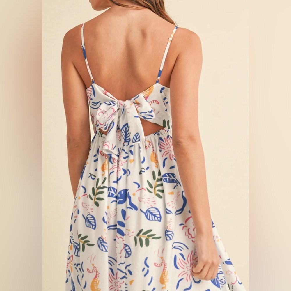 NWT ANNIEWEAR Ivory/Blue Lola Leaf Printed Beachy Nautical Dress size medium - Picture 3 of 14